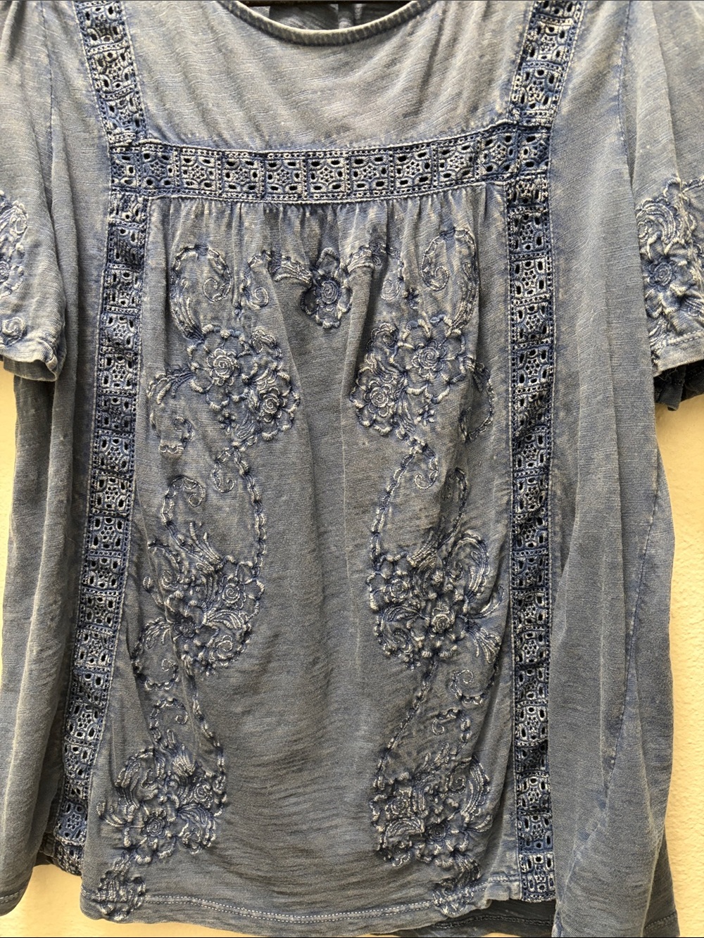 Lucky Brand Denim-Blue Embroidered Short-Sleeve Top - Picture 5 of 5